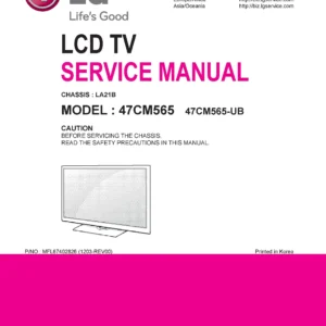 Lg 47cm565 service manual cover with photo's of Beko dryers, model code and contents
