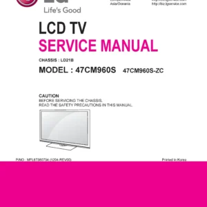 Lg 47cm960 service manual cover with photo's of Beko dryers, model code and contents