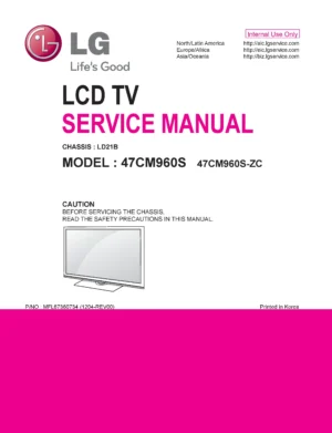 Lg 47cm960 service manual cover with photo's of Beko dryers, model code and contents