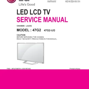 Lg 47g2 service manual cover with photo's of Beko dryers, model code and contents
