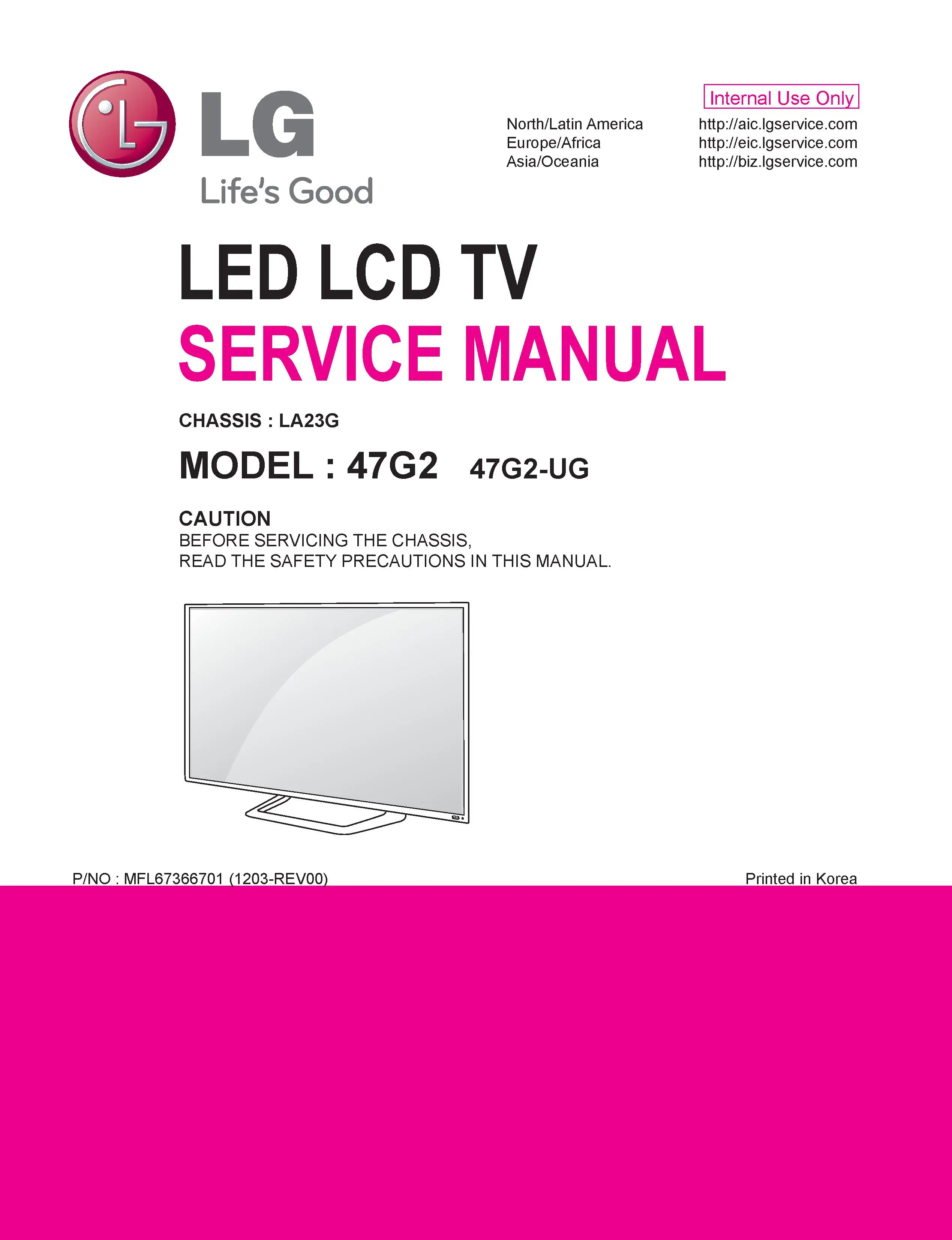 Lg 47g2 service manual cover with photo's of Beko dryers, model code and contents