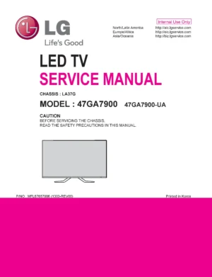 Lg 47ga7900 ua service manual cover with photo's of Beko dryers, model code and contents