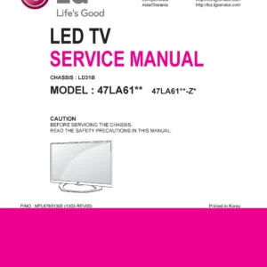 Lg 47la6136 service manual cover with photo's of Beko dryers, model code and contents