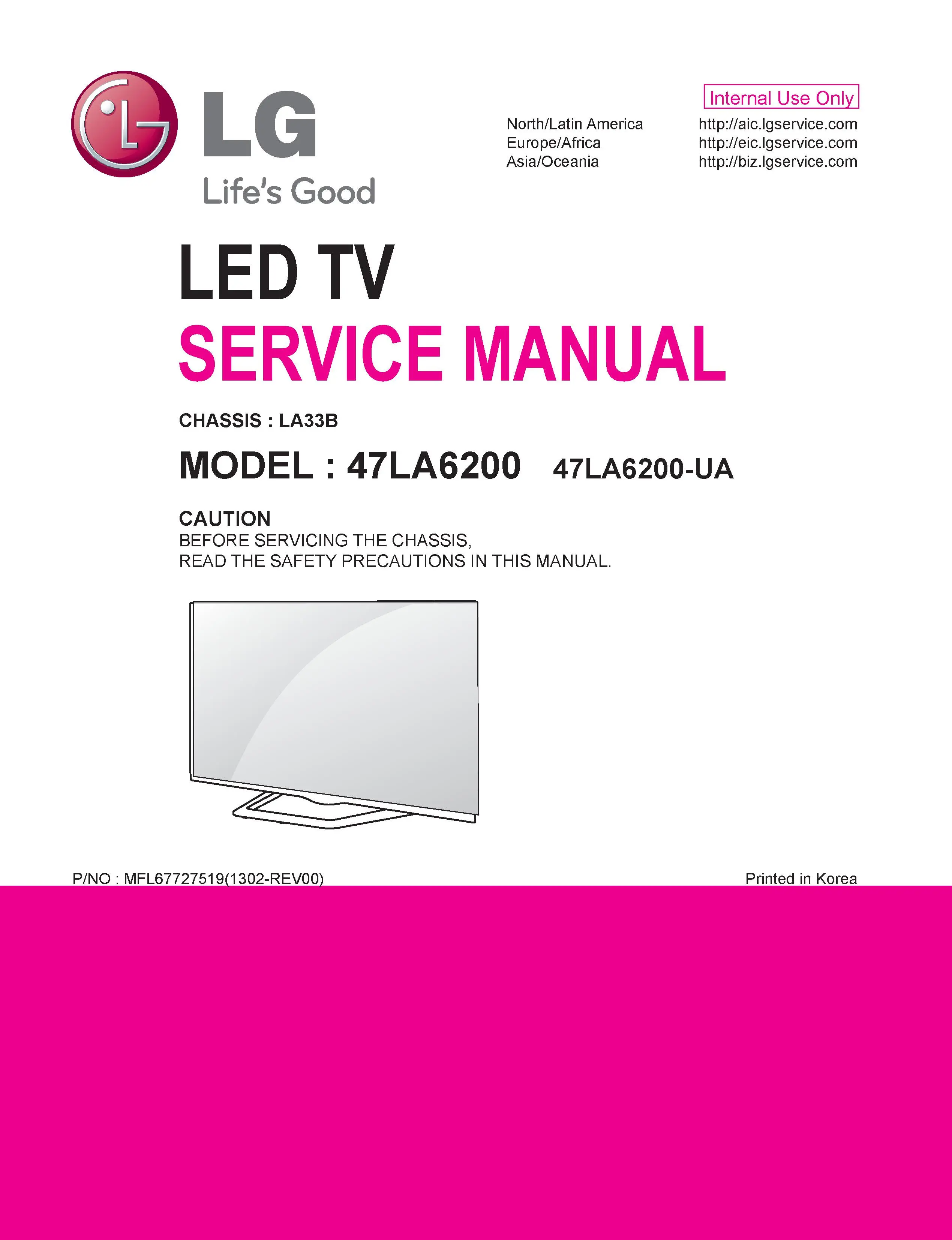 Lg 47la6200 ua service manual cover with photo's of Beko dryers, model code and contents
