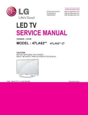 Lg 47la6208 service manual cover with photo's of Beko dryers, model code and contents