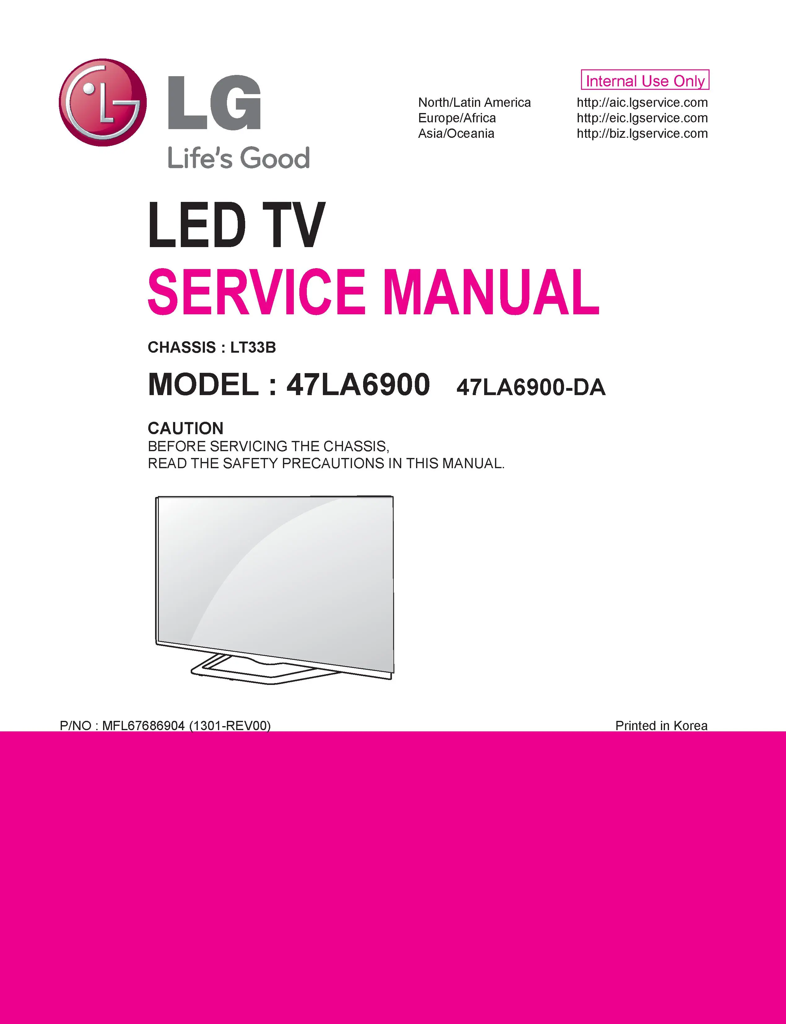 Lg 47la6900 da service manual cover with photo's of Beko dryers, model code and contents