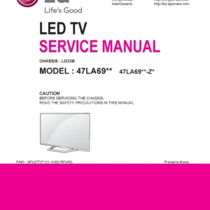 Lg 47la6918 service manual cover with photo's of Beko dryers, model code and contents