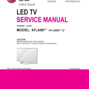 Lg 47la860v service manual cover with photo's of Beko dryers, model code and contents