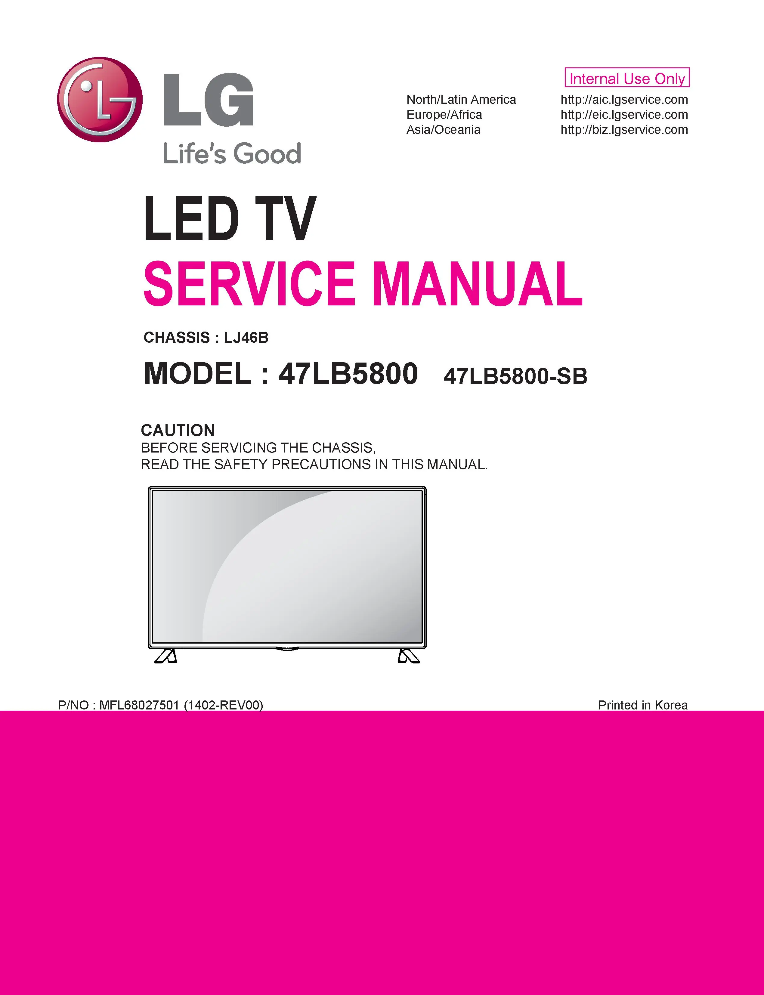 Lg 47lb5800 sb service manual cover with photo's of Beko dryers, model code and contents