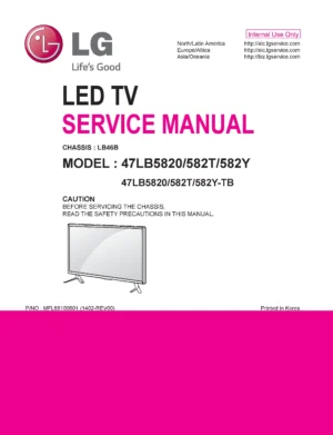 Lg 47lb5800 ta service manual cover with photo's of Beko dryers, model code and contents