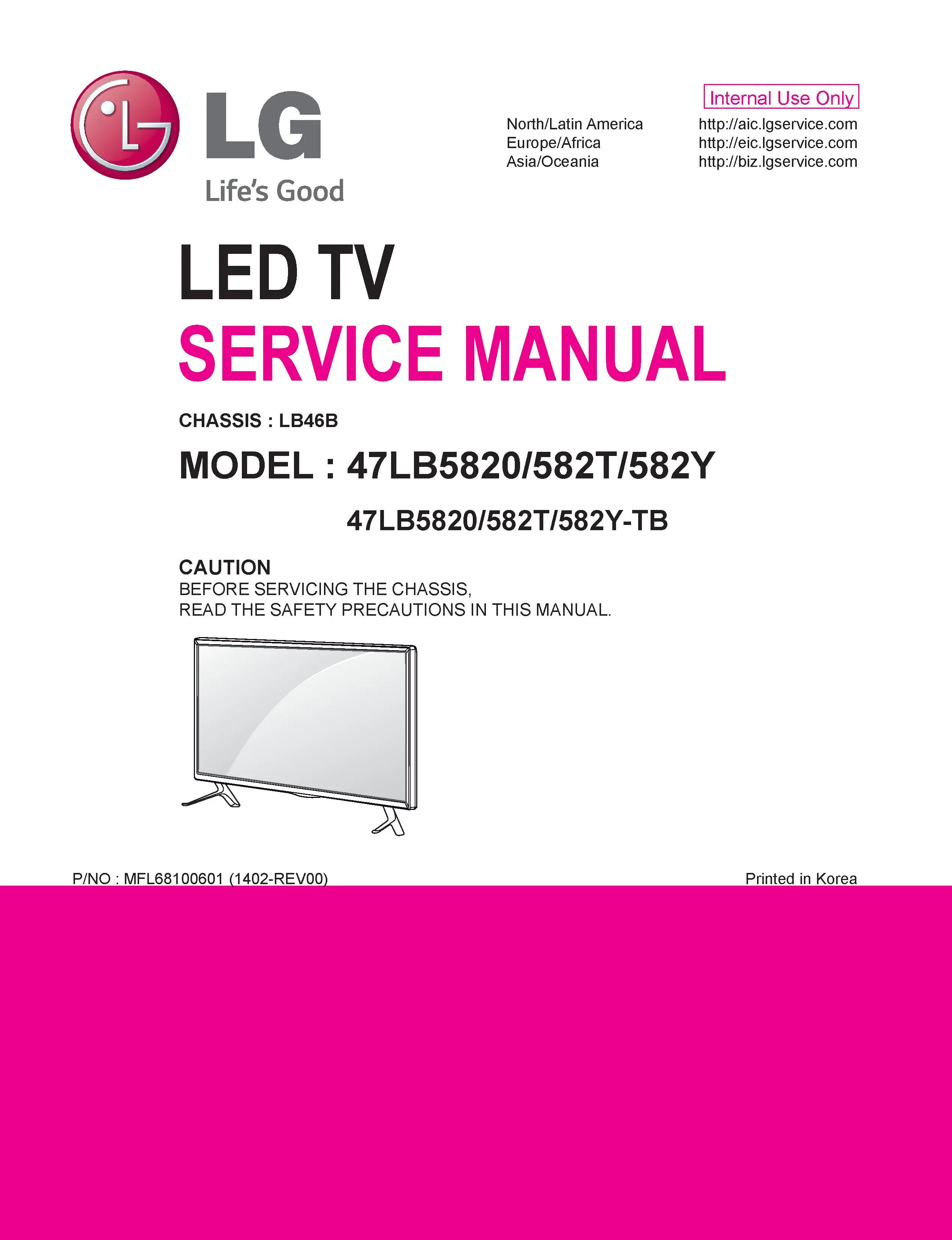 Lg 47lb5800 ta service manual cover with photo's of Beko dryers, model code and contents