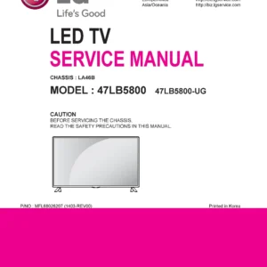 Lg 47lb5800 ug service manual cover with photo's of Beko dryers, model code and contents
