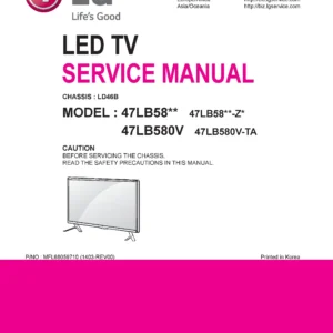Lg 47lb5800 zm service manual cover with photo's of Beko dryers, model code and contents