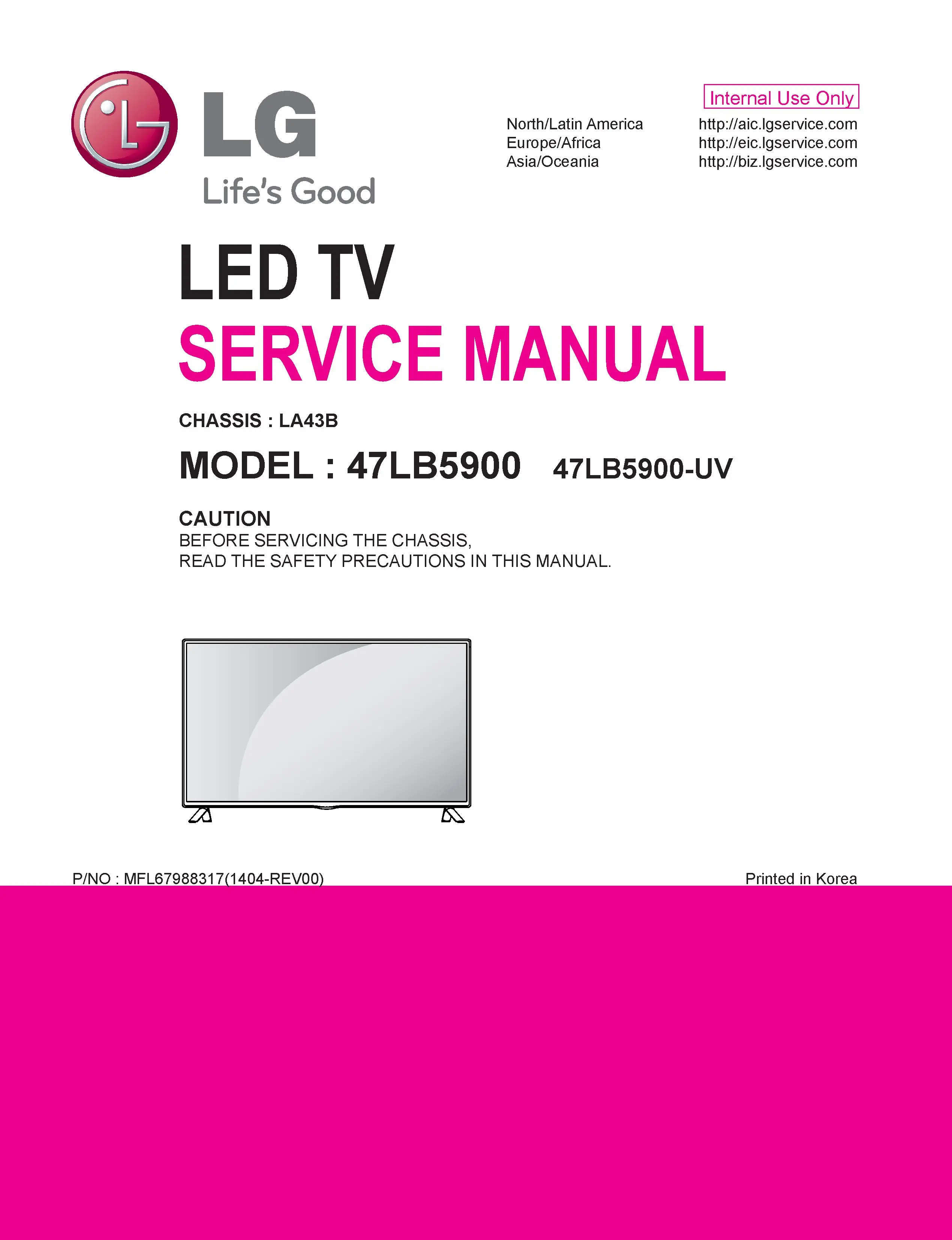 Lg 47lb5900 service manual cover with photo's of Beko dryers, model code and contents