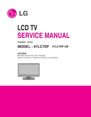 Lg 47lc7df hdtv service manual cover with photo's of Beko dryers, model code and contents