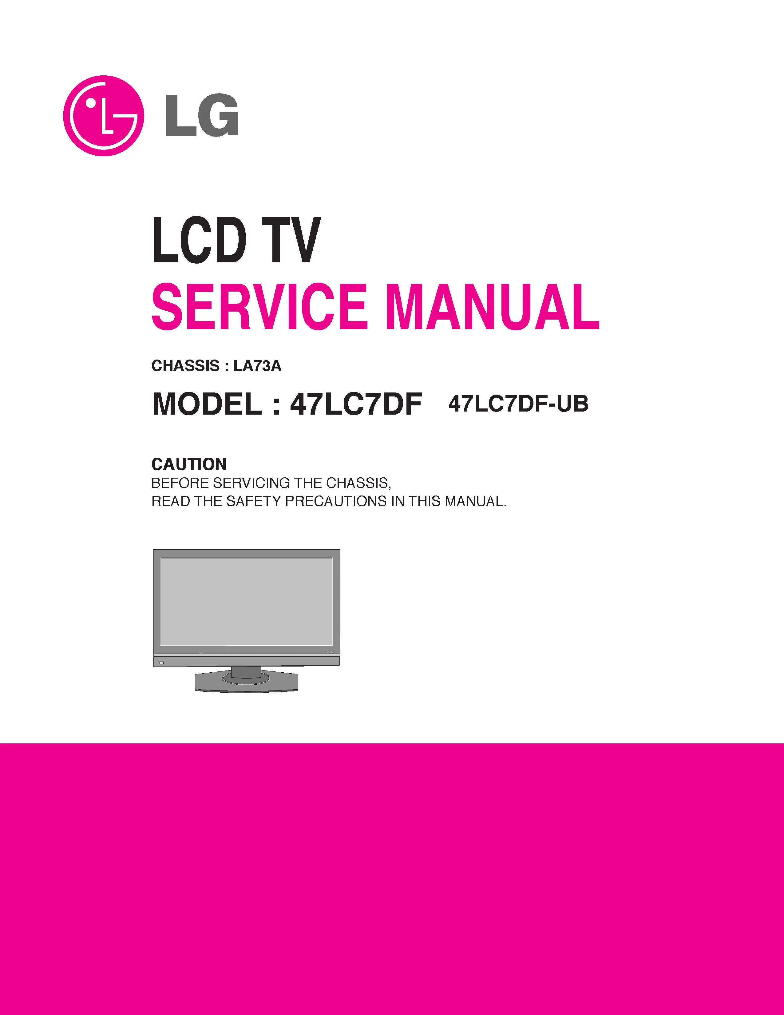 Lg 47lc7df hdtv service manual cover with photo's of Beko dryers, model code and contents
