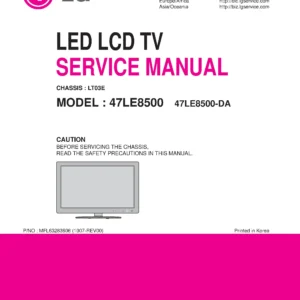 Lg 47le8500 47le8500 da service manual cover with photo's of Beko dryers, model code and contents