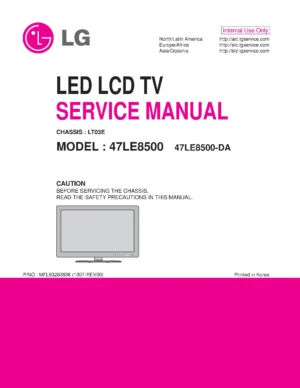 Lg 47le8500 47le8500 da service manual cover with photo's of Beko dryers, model code and contents