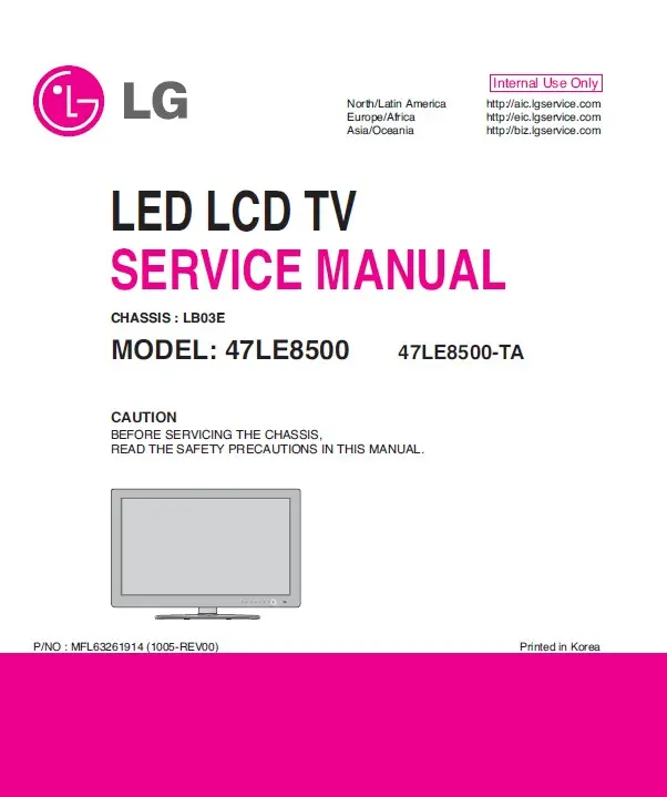 Lg 47le8500 47le8500 ta service manual cover with photo's of Beko dryers, model code and contents