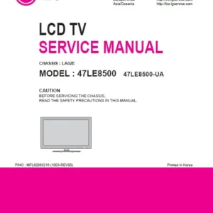 Lg 47le8500 47le8500 ua service manual cover with photo's of Beko dryers, model code and contents