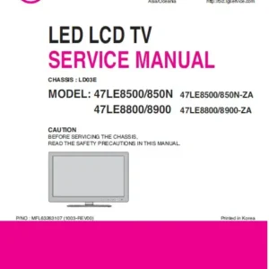 Lg 47le8500 za 47le850n za 47le8800 za 47le8900 za service manual cover with photo's of Beko dryers, model code and contents