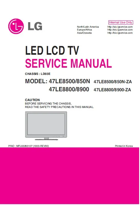 Lg 47le8500 za 47le850n za 47le8800 za 47le8900 za service manual cover with photo's of Beko dryers, model code and contents