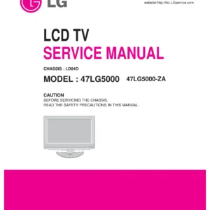 Lg 47lg5000 service manual cover with photo's of Beko dryers, model code and contents