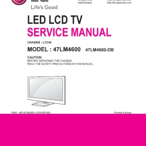 Lg 47lm4600 db service manual cover with photo's of Beko dryers, model code and contents