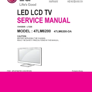 Lg 47lm6200 da service manual cover with photo's of Beko dryers, model code and contents