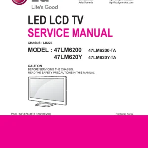 Lg 47lm6200 ta service manual cover with photo's of Beko dryers, model code and contents