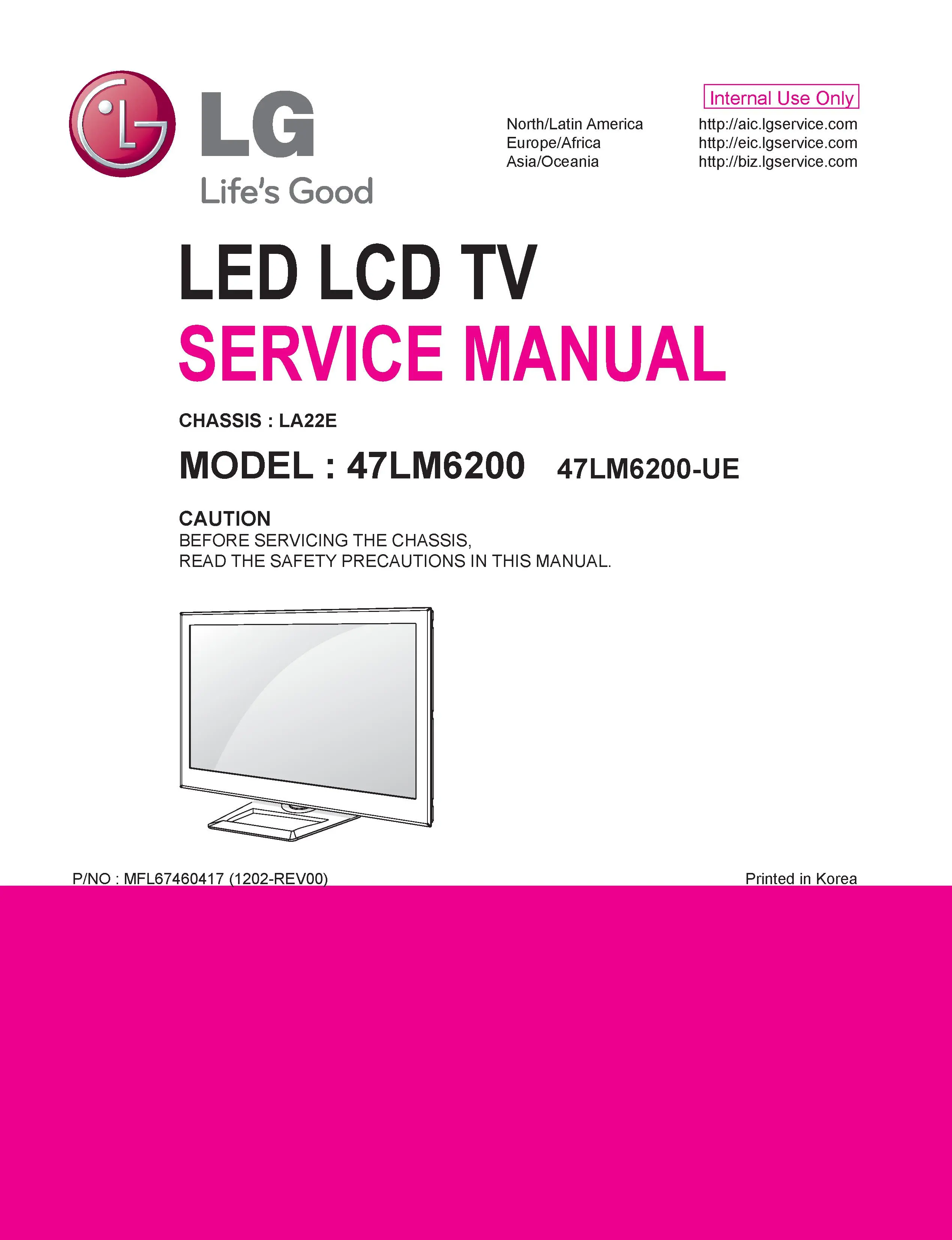Lg 47lm6200 ue service manual cover with photo's of Beko dryers, model code and contents