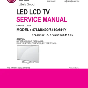 Lg 47lm6400 ta service manual cover with photo's of Beko dryers, model code and contents