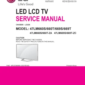 Lg 47lm669t service manual cover with photo's of Beko dryers, model code and contents