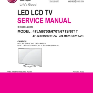 Lg 47lm671s service manual cover with photo's of Beko dryers, model code and contents
