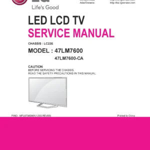 Lg 47lm7600 ca service manual cover with photo's of Beko dryers, model code and contents
