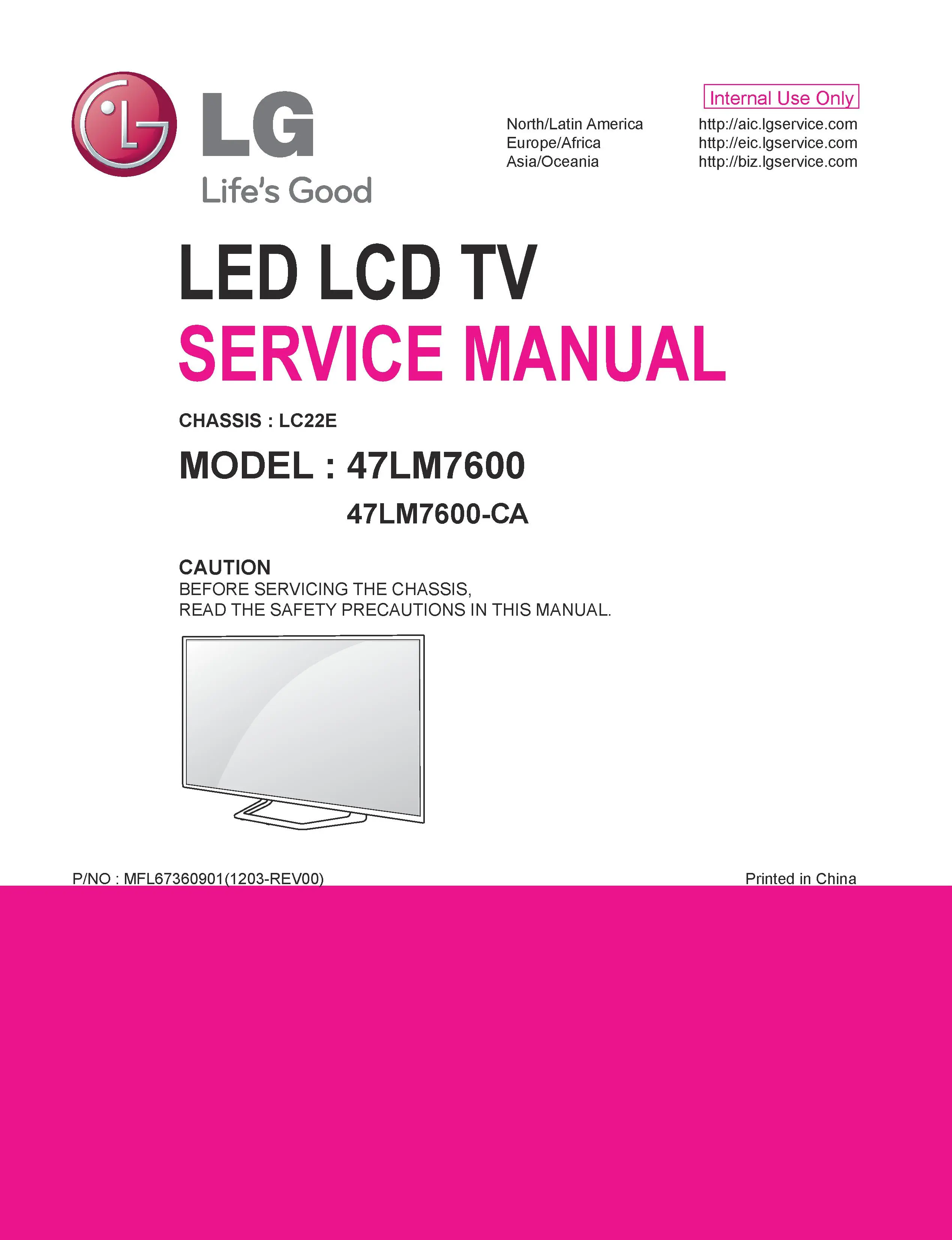 Lg 47lm7600 ca service manual cover with photo's of Beko dryers, model code and contents