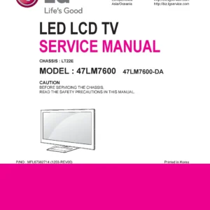 Lg 47lm7600 da service manual cover with photo's of Beko dryers, model code and contents
