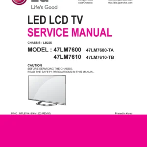 Lg 47lm7600 ta service manual cover with photo's of Beko dryers, model code and contents