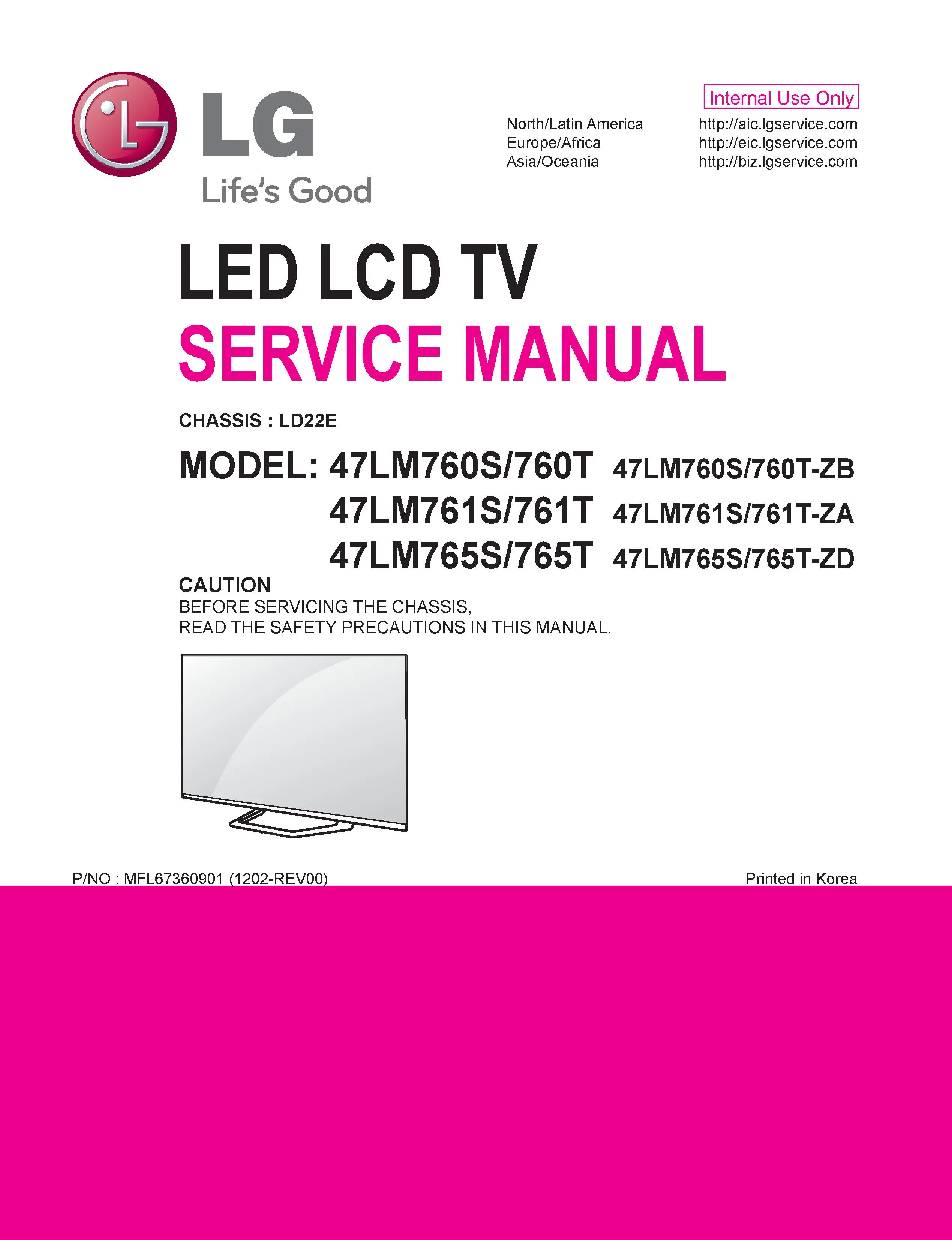 Lg 47lm760s service manual cover with photo's of Beko dryers, model code and contents