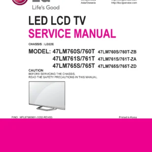 Lg 47lm760t service manual cover with photo's of Beko dryers, model code and contents