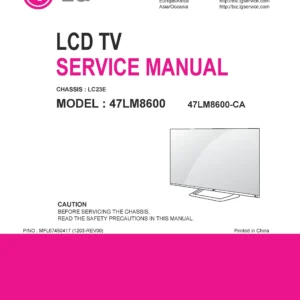 Lg 47lm8600 ca service manual cover with photo's of Beko dryers, model code and contents