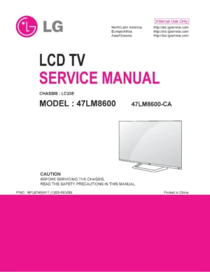 Lg 47lm8600 ca service manual cover with photo's of Beko dryers, model code and contents