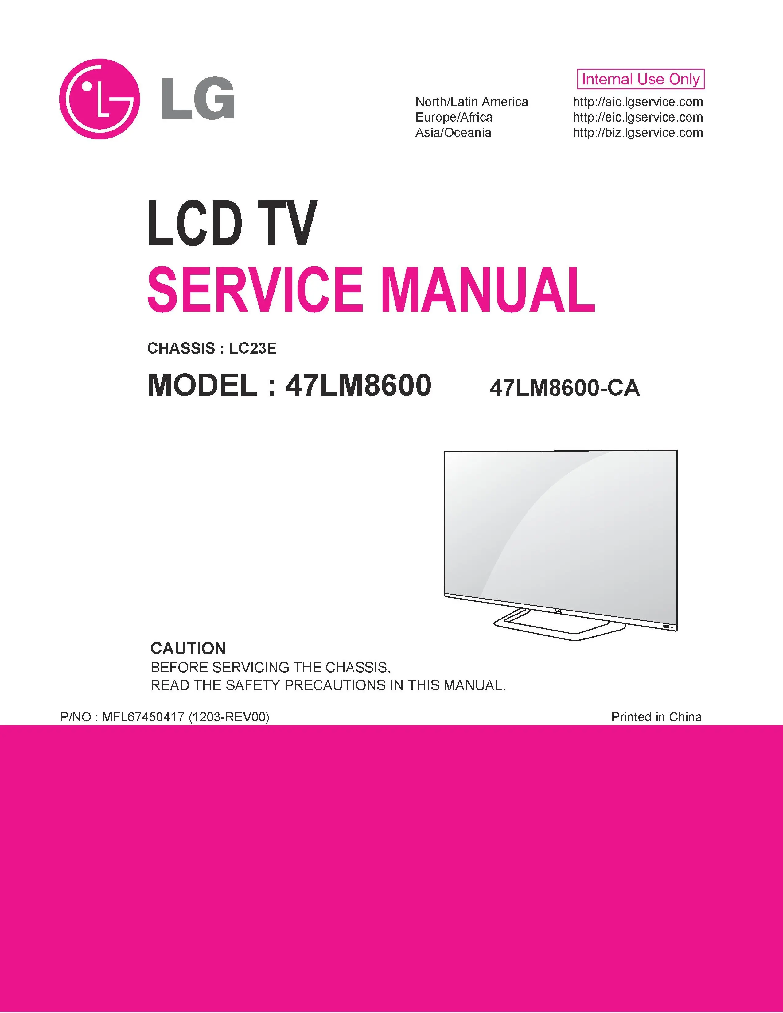 Lg 47lm8600 ca service manual cover with photo's of Beko dryers, model code and contents