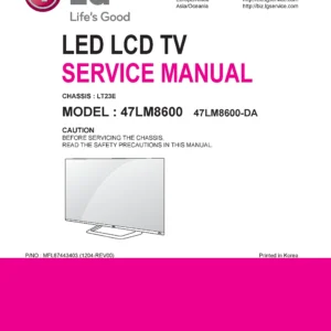 Lg 47lm8600 da service manual cover with photo's of Beko dryers, model code and contents