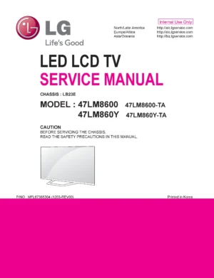 Lg 47lm8600 ta service manual cover with photo's of Beko dryers, model code and contents