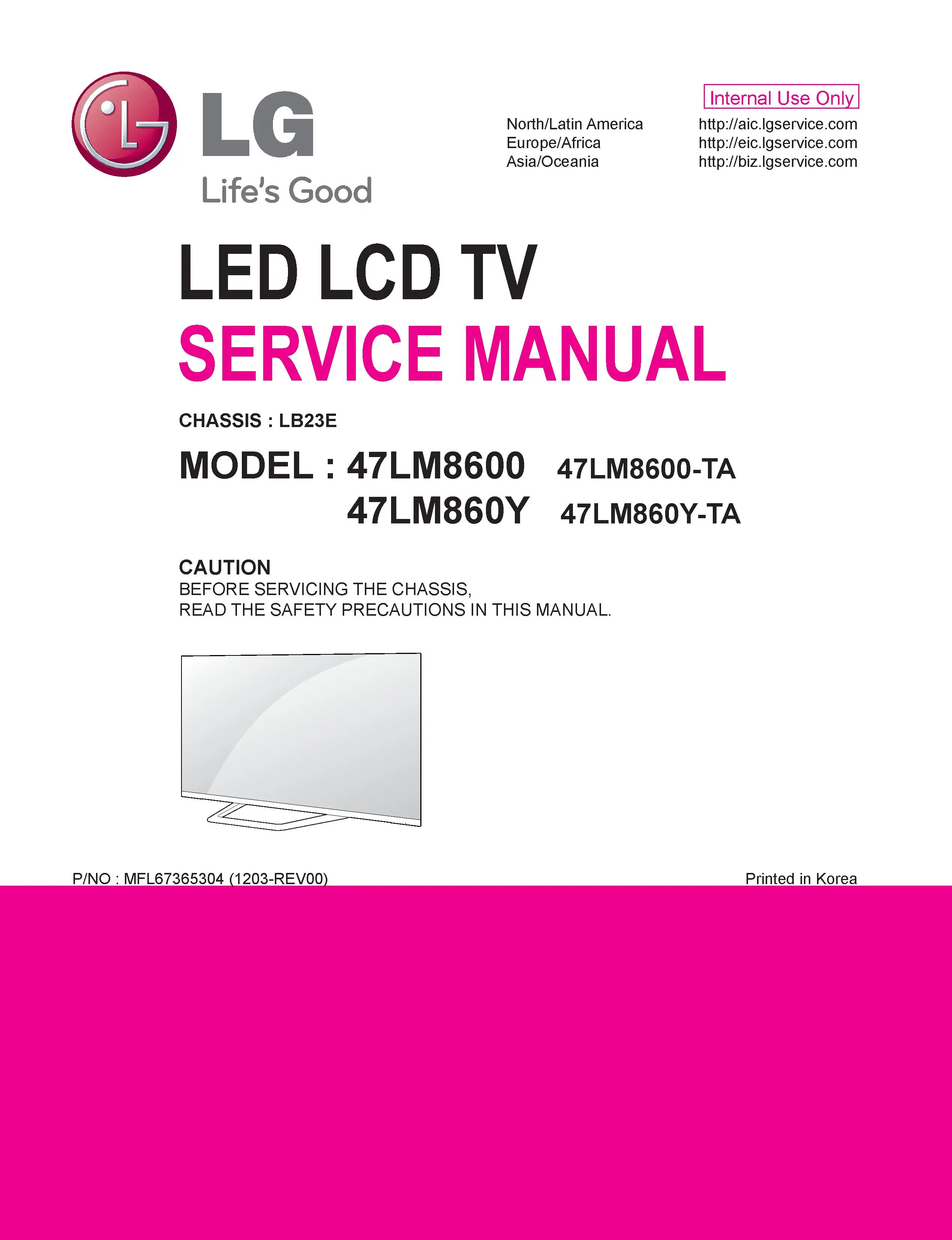 Lg 47lm8600 ta service manual cover with photo's of Beko dryers, model code and contents