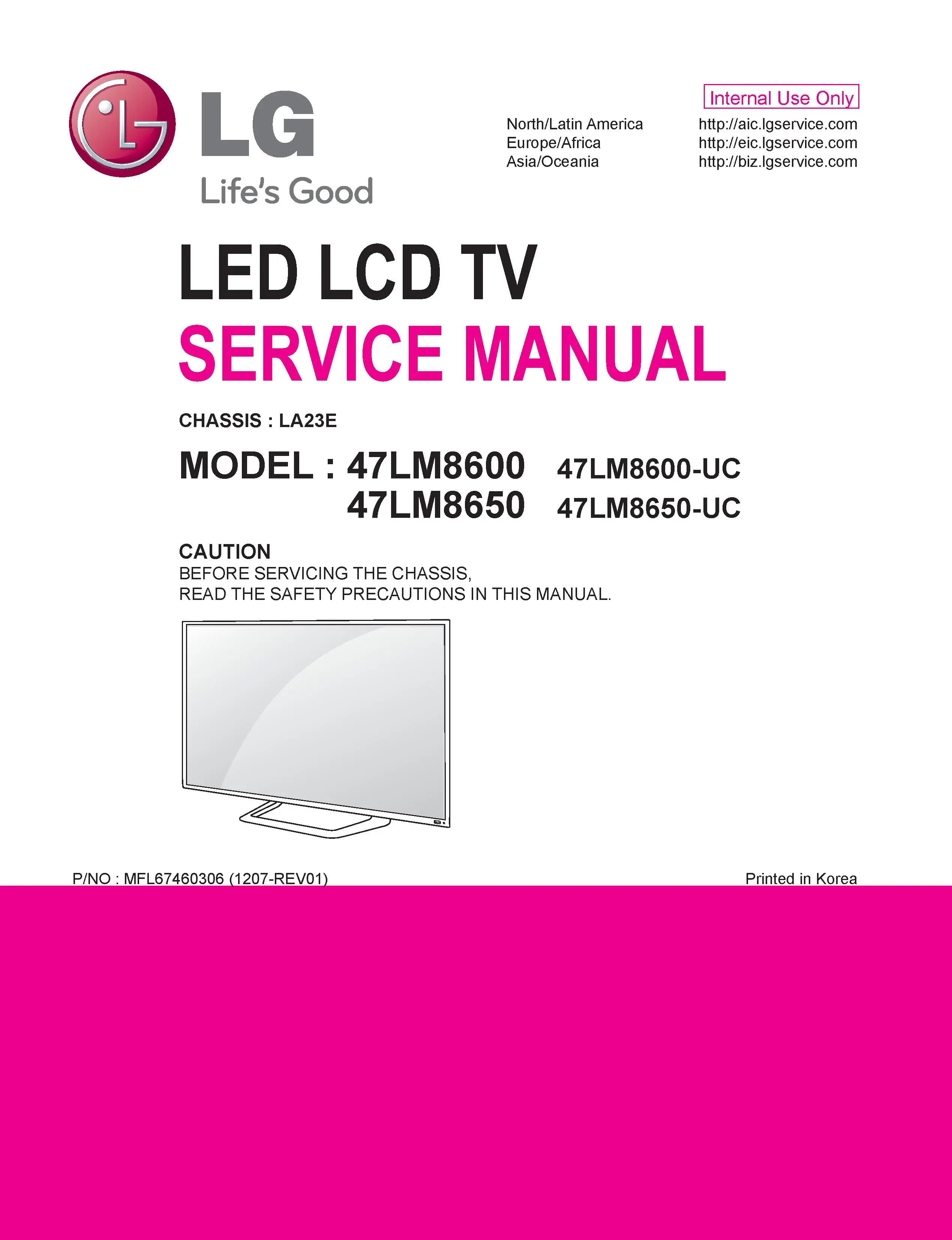 Lg 47lm8600 uc service manual cover with photo's of Beko dryers, model code and contents