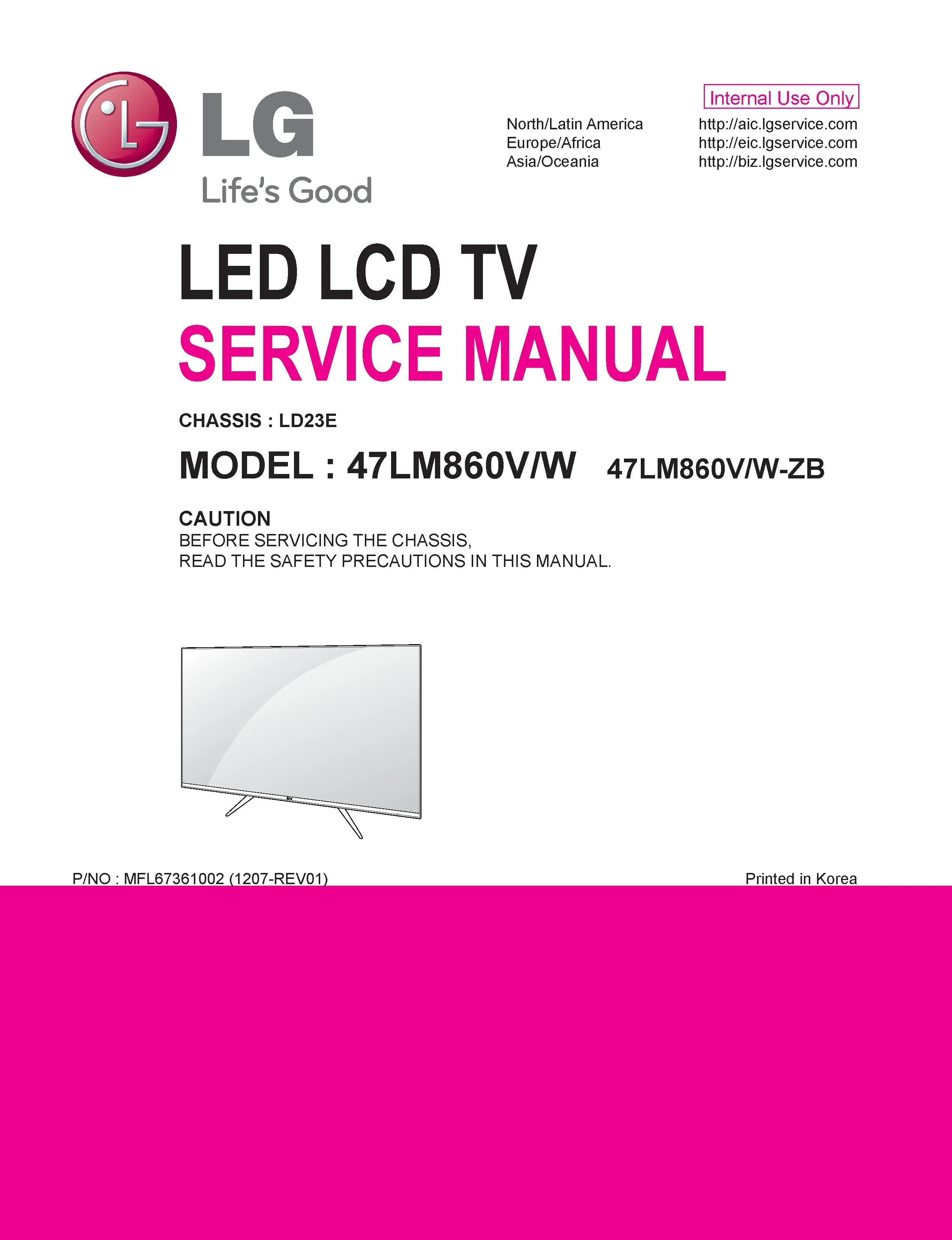 Lg 47lm860v service manual cover with photo's of Beko dryers, model code and contents