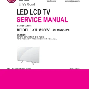 Lg 47lm960v service manual cover with photo's of Beko dryers, model code and contents