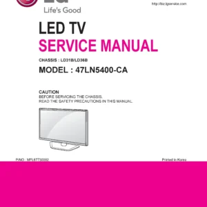Lg 47ln5400 ca service manual cover with photo's of Beko dryers, model code and contents